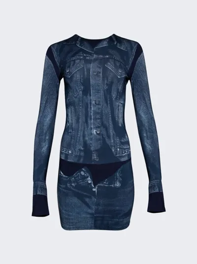 Jean Paul Gaultier Trompe L'oeil Flag Label Dress In Navy