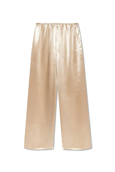 Ferragamo Salvatore  Wide Leg Satin Trousers In Beige