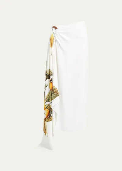 Ferragamo Persimmon Print O-ring Skirt In White