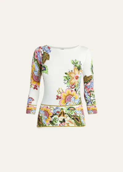 Etro Intarsia-knit Silk Blend Cardigan In Print Floral White