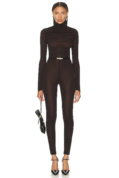 Saint Laurent Turtleneck Jumpsuit In Brown