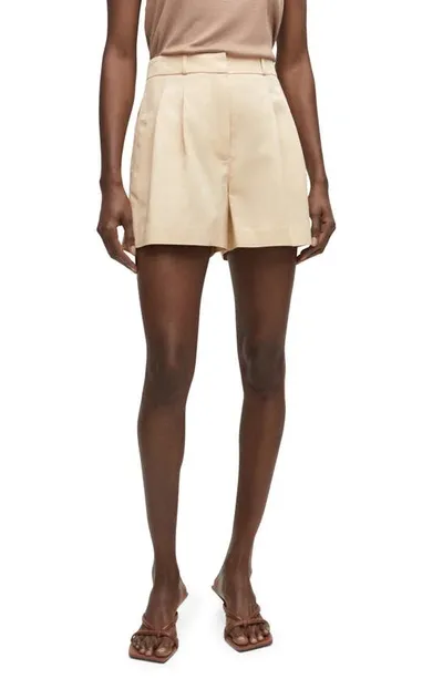 Mango Pleated High-waist Shorts Beige