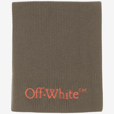 Off-white Wool And Cashmere Scarf With Logo In Green