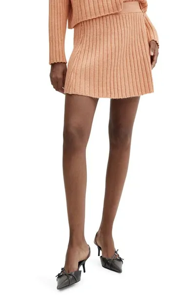 Mango Rib Flare Sweater Miniskirt In Peach