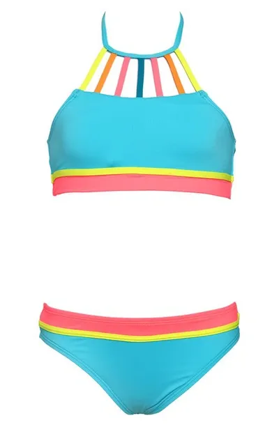 Hobie Kids' Smiles Halter Neck Two-piece Swimsuit In Blue Hawaii