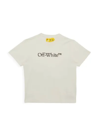 Off-white Kids' Bookish Bit Logo Cotton T-shirt In Off White Black