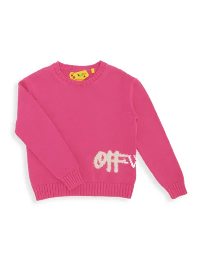 Off-white Kids' Logo-print Ribbed-knit Jumper In Fuchsia White