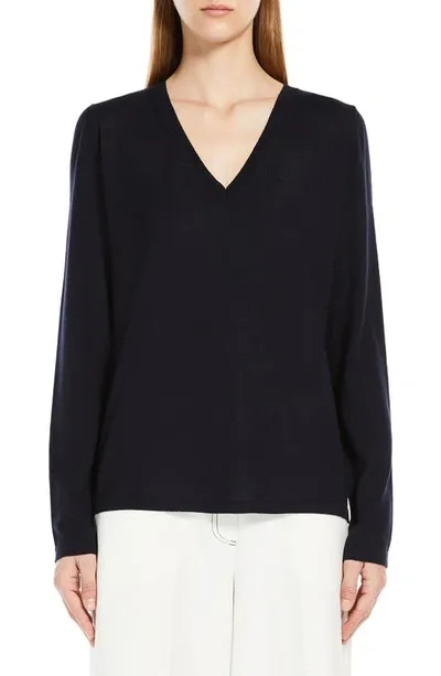 Max Mara Cavour V-neck Virgin Wool Sweater In Grigio Antracite