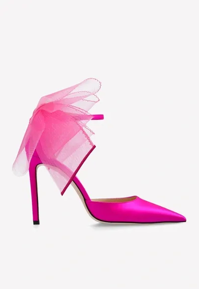 Jimmy Choo Averly 100 Asymmetric Mesh Bows Pumps In Pink