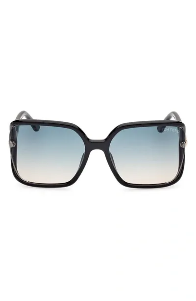 Tom Ford Solange-02 Sunglasses In Shiny Black Turquoise