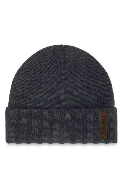 Zegna Oasi Cashmere Beanie In Bleu Foncé