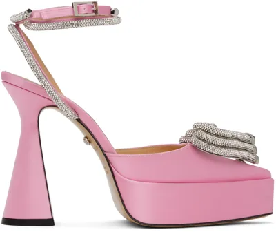 Mach & Mach Triple Heart Crystal Platform Pumps In Pink