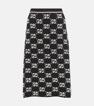 Gucci Gg Wool Bouclé Jacquard Midi Skirt In Black