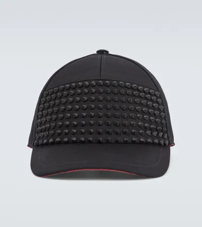 Christian Louboutin Enky Spikes Cotton Baseball Cap In Black