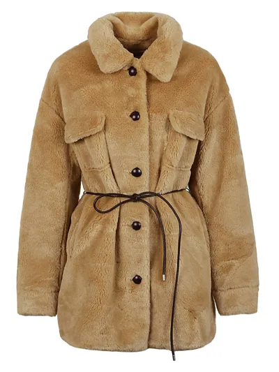 Molliolli Faux Fur Coat In Beige