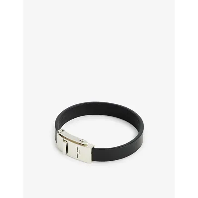 Saint Laurent Logo Plaque Buckle Bracelet In Nero