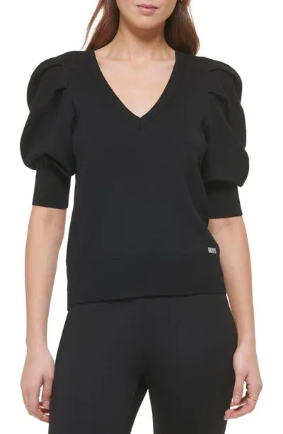 Dkny Puff Sleeve Sweater In Black