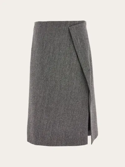 Ferragamo Woman Tweed Wrap Skirt In Salt And Pepper