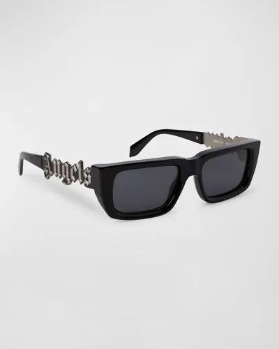 Palm Angels Men's Milford Acetate Rectangle Sunglasses In Black