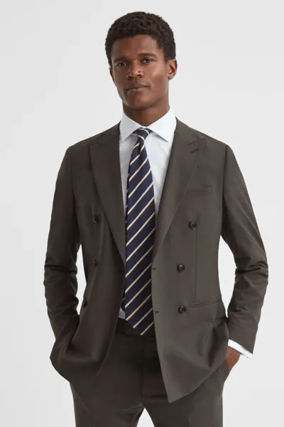 Reiss Chocolate Slim Fit Wool Blend Double Breasted Blazer