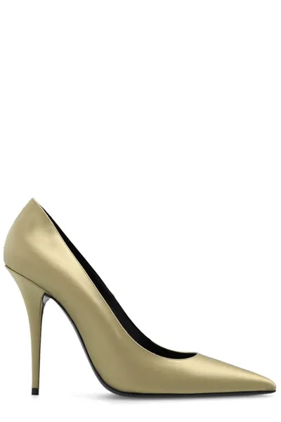 Saint Laurent Instinct Pointed Toe Pumps In Gold