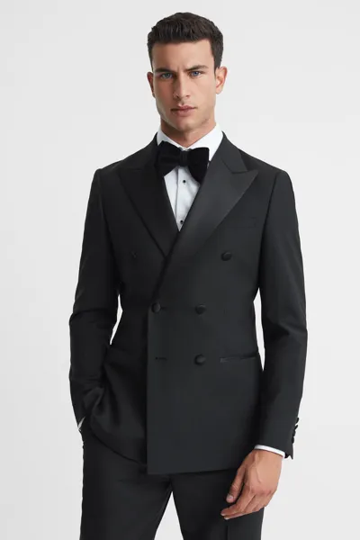 Reiss Black Modern Fit Double Breasted Tuxedo Jacket