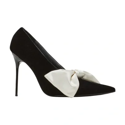 Balmain Velvet Bow-detail Clara Pumps 95 In Black,ivory