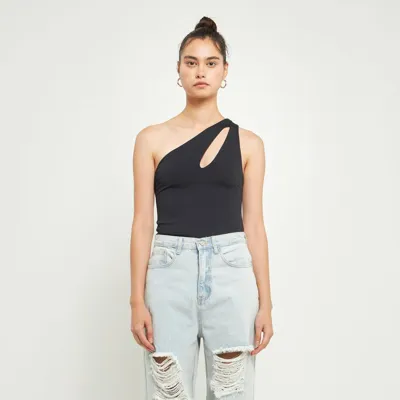 Grey Lab Cutout One-shoulder Bodysuit In Black