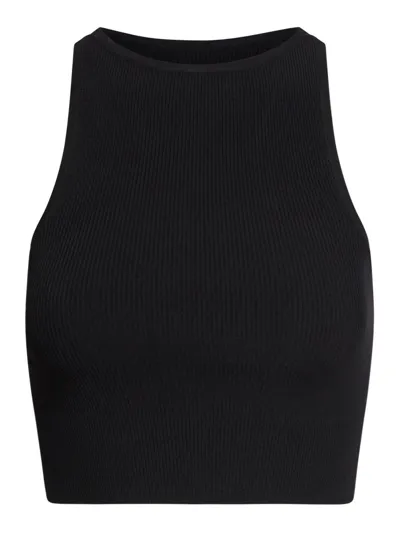 Max Mara Ribbed Tank Cropped Top In Nero