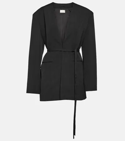 The Row Clio Wool Wrap Coat In Black