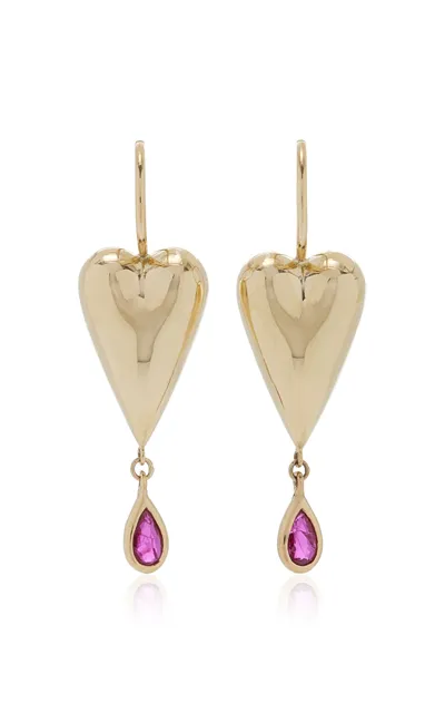 Rachel Quinn 14k Yellow Gold Ruby Heart Drop Earrings