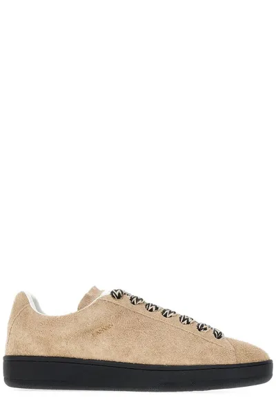 Lanvin Lite Curb Suede Sneakers In Cream