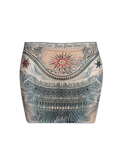 Jean Paul Gaultier Printed Stretch-jersey Mini Skirt In Grey