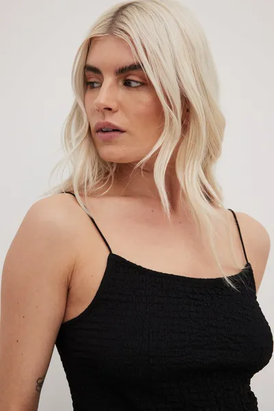 Na-kd Structured Spaghetti Strap Top In Black