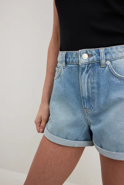 Na-kd Fold Up Denim Shorts In Light Blue