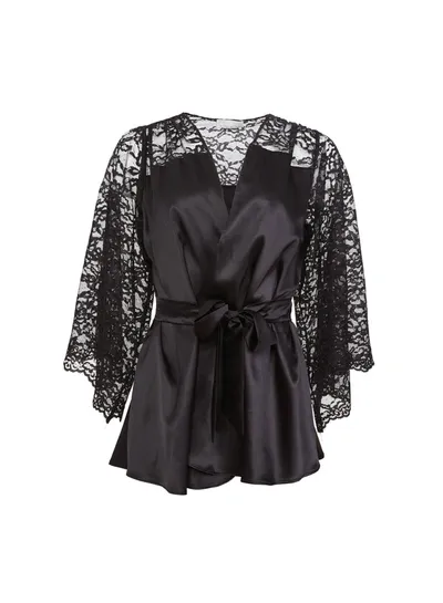 Fleur Du Mal Venus Angel Sleeve Lace Robe In Black