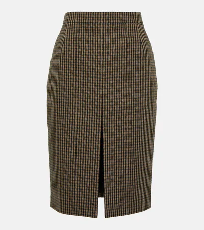 Saint Laurent Check Front-slit Pencil Skirt In Multicolor