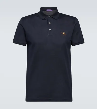 Ralph Lauren Purple Label Cotton Logo Polo Shirt In Blue