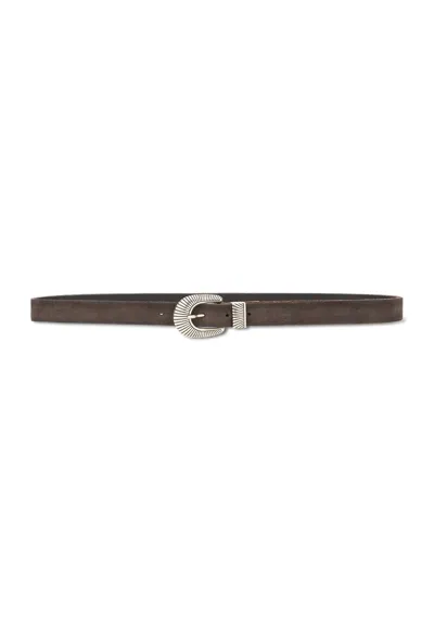 Boglioli Suede Belt With Detailed Buckle In Dark Brown