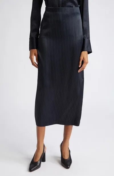 Vince Slim Midi Pinstripe Pencil Skirt In Dk Obsidian