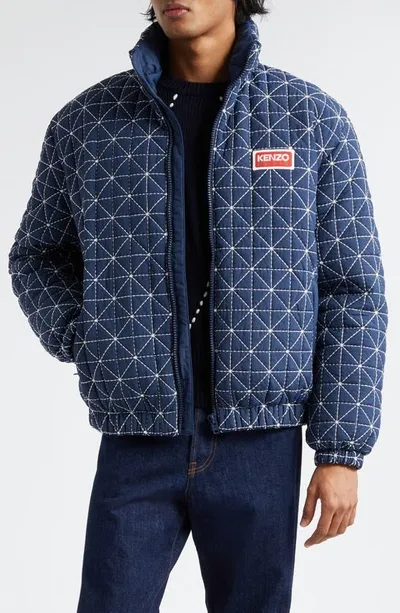 Kenzo Sashiko Stitch Down Jacket In Blue