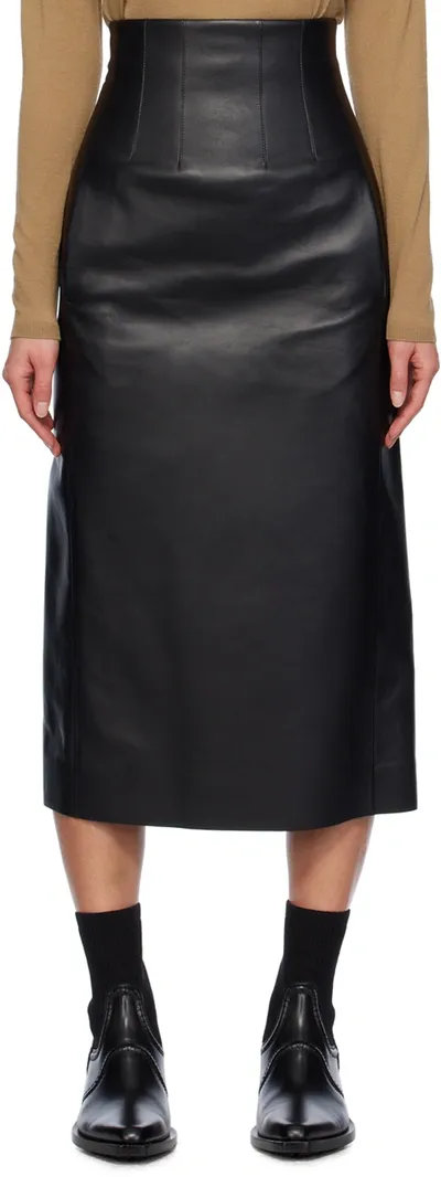 Chloé High Waist Corseted Napa Leather Midi Skirt In Black