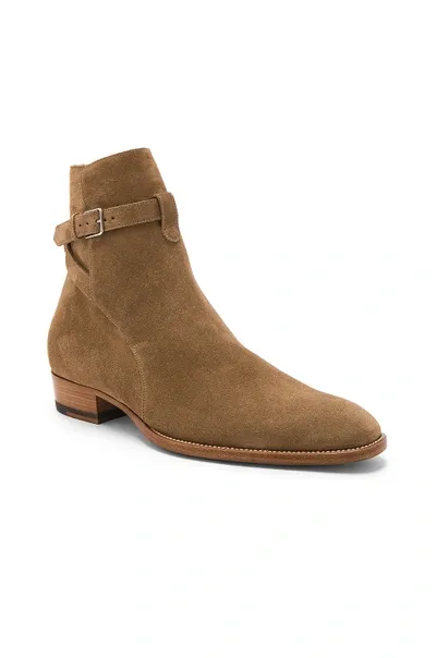 Saint Laurent Suede Wyatt Jodhpur Boots In Beige