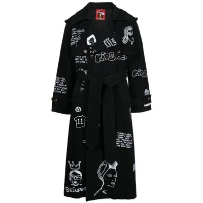 Kidsuper Embroidered Cotton Trench Coat In Black