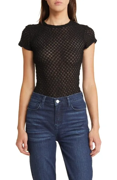 Frame Mesh Lace Round-neck Top In Noir