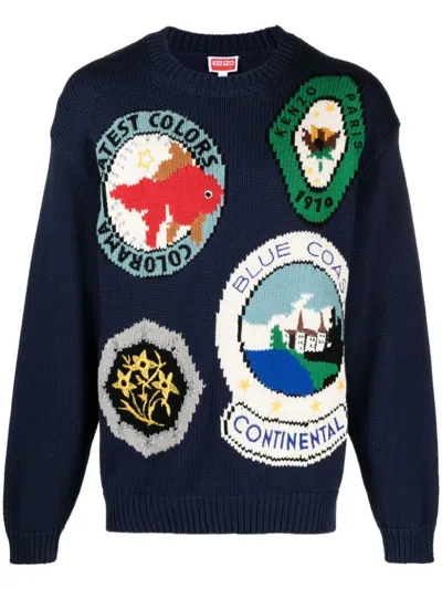 Kenzo Travel Intarsia-knit Jumper In Blue