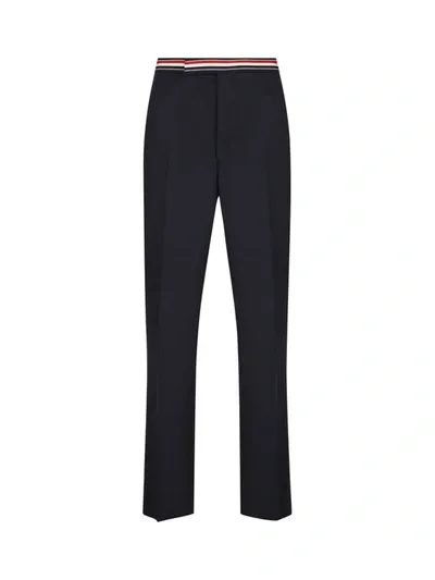 Thom Browne Striped Band Cropped Trousers In Blue