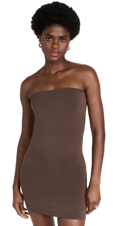 Stripe & Stare Bandeau Slip Dress In Chocolate