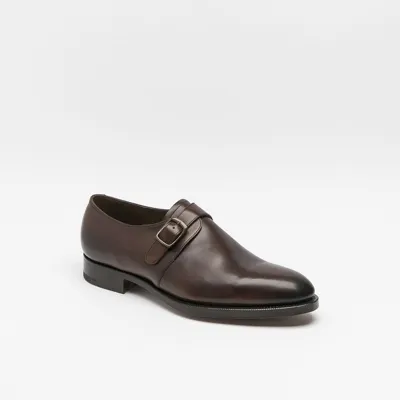 Edward Green Welland Dark Oak Antique Calf Monk Strap Shoe In Marrone