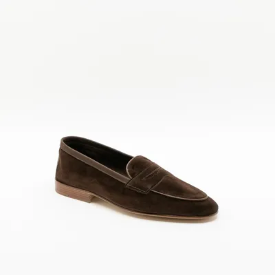 Edward Green Polperro Pepper Baby Calf Unlined Loafer In Marrone